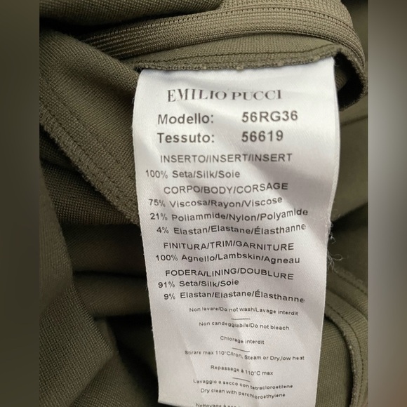 Emilio Pucci khaki dress with lamskin leather trim NWOT - Picture 3 of 5